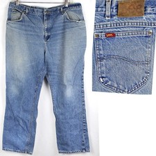 Men's 1980s Vintage LEE RIDERS Denim Jeans, Distressed Union Made USA 40 W 29 L