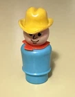 Vintage Fisher Price Little People Plastic Blue Man/Farmer/Cowboy Hat Red Scarf