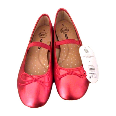 Wonder Nation Girl's Bright and Shiny Red Bow Ballet Flats Shoes Memory Foam