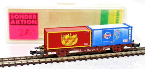 Minitrix N 13824 Containertragwagen / Güterwagen mit 2 Container N 1:160 in OVP | Zustand: Gebraucht