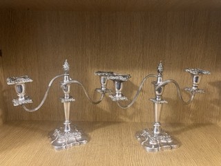 Vintage Edwardian Silver Plated On Copper Pair Of Candelabras Length 30cm