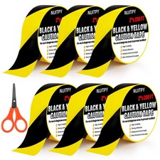 6 Roll Black  Yellow Caution Tape, 2'' x 1200 FT Total Length Safety Tape, B...