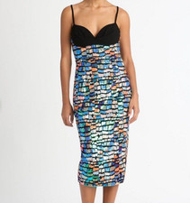 SHEIKE Shimmer Sequin Midi Dress Womens 8 Colourful Strappy Bodycon Party Disco