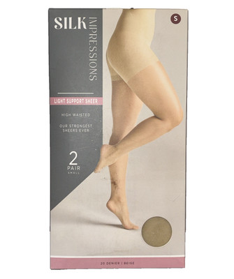 Silk Impressions Light Support Sheer High Waisted Tights 20 Denier Size S 2 Pair
