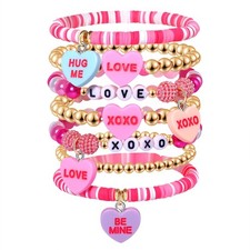 BVGA Beaded Heishi Hot Pink Bracelet Stackable Valentine's Day 5, hot pink
