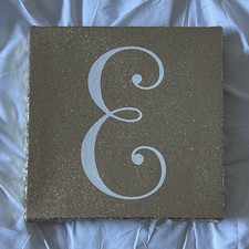Gold Glitter Monogram Letter E Square Wall Art approx 10x10