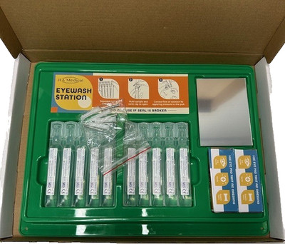 JFA Eyewash Station Kit Wandmontage 10 Pods Augenpads Spiegel Neu Versiegelt