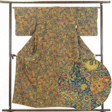 Clearance Recycled Silk Komon Kimono Sarasa Pattern Lined (M)