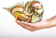 Glass Nautilus Conch Figurines, Hand Blown Seashell Art, Multicolor Glass Sculpt