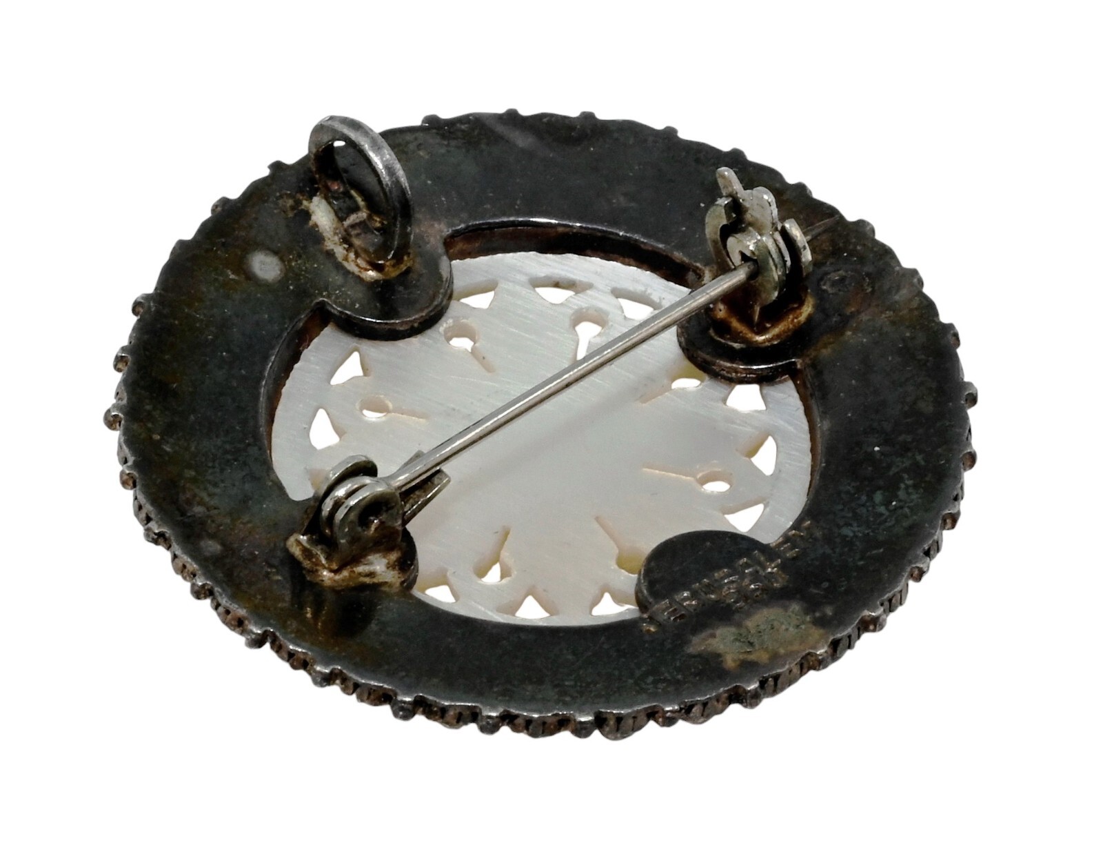 Vintage Jerusalem Round Solid Sterling Silver Whi… - image 3