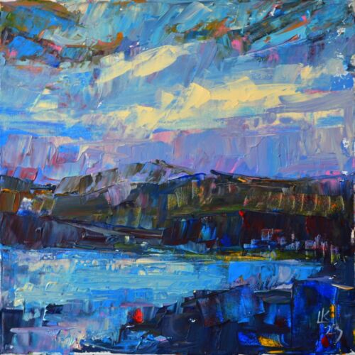 Modern Seascape – Abstract Coastal Landscape, 15x15 Original Acrylic Art