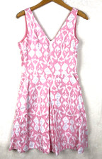 Gap Dress Womens 4 Pink 100% Linen Geo Double V Neck Lined Pleated Pockets