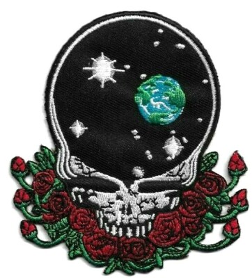 Grateful Dead Patch - Space Your Face Skull and Roses Embroidered Iron or Sew On