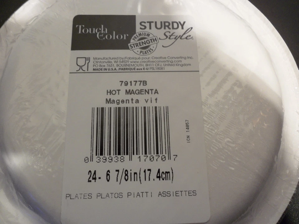  Hot Magenta Pink Wedding Birthday Party Tableware 6 7/8" Plastic  Plates 24 pcs - Image 2 of 2