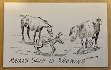 Vintage Postcard humor comic Cow donkey mama’s slip is showing William Standing