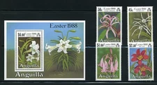 Anguilla - MNH Set of 4 and Souvenir Sheet - Easter 1988 Lilies Flowers
