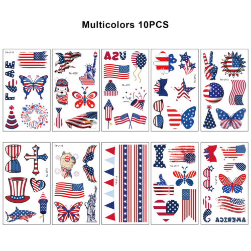 American Flag Face For Women Kids Patriotic Memorial Temporary Tattoos - Picture 1 of 10