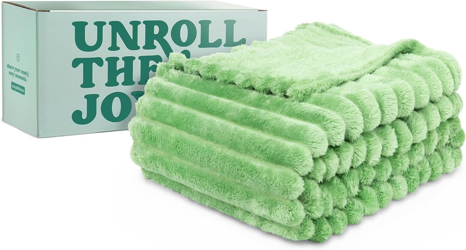 GREEN ORANGE Fleece Blanket Queen Size 90x90, Lightweight, Black and