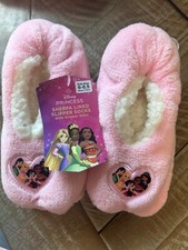 NEW w/Tags Disney Princess Sherpa Lined Slipper Socks Girls Gripper Sz 6-8.5