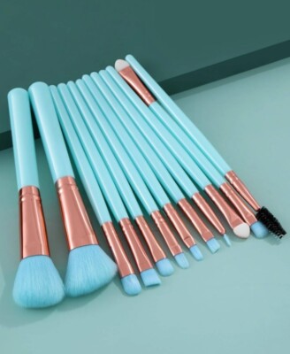 12 Piece Makeup Brush Set Blue New