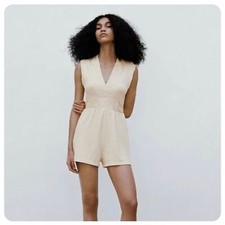 ZARA Textured Ivory Cream Lace Detail Romper Playsuit SIZE L