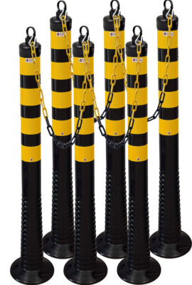 Flexi Kettenpfosten schwarz, gelb + Absperrkette, 6er Set 100 cm, Absperrung