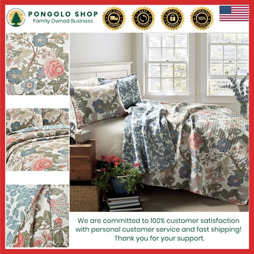 Sydney Reversible Cotton Quilt Set - 3 Piece Floral & Trellis Design Full/Queen