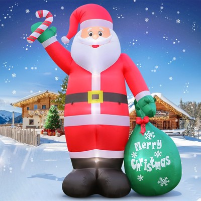 12FT Giant Christmas Inflatable Giant Santa with Cane Candy and Gift Bag Yard...