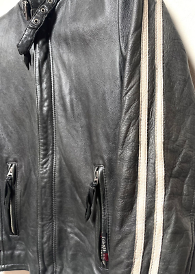 Schott Classic Racer Single Leather Riders Jacket Black w strip