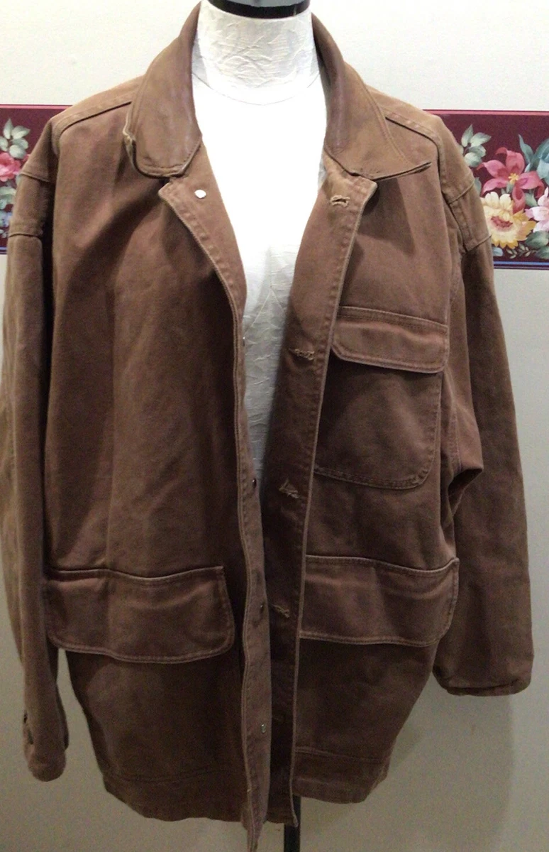 Vtg International Denim LINED Western Ranch Coat Jacket Large leather collar
