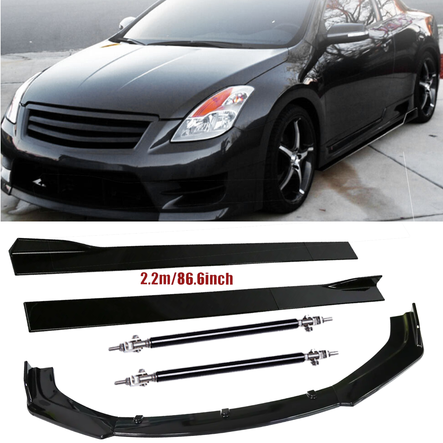 2007-2015 Nissan Altima Front Bumper Lip Splitter Spoiler Strut Rods