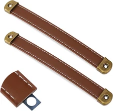 2 Pcs Leather Handles for Drawers Trunk khaki brown 