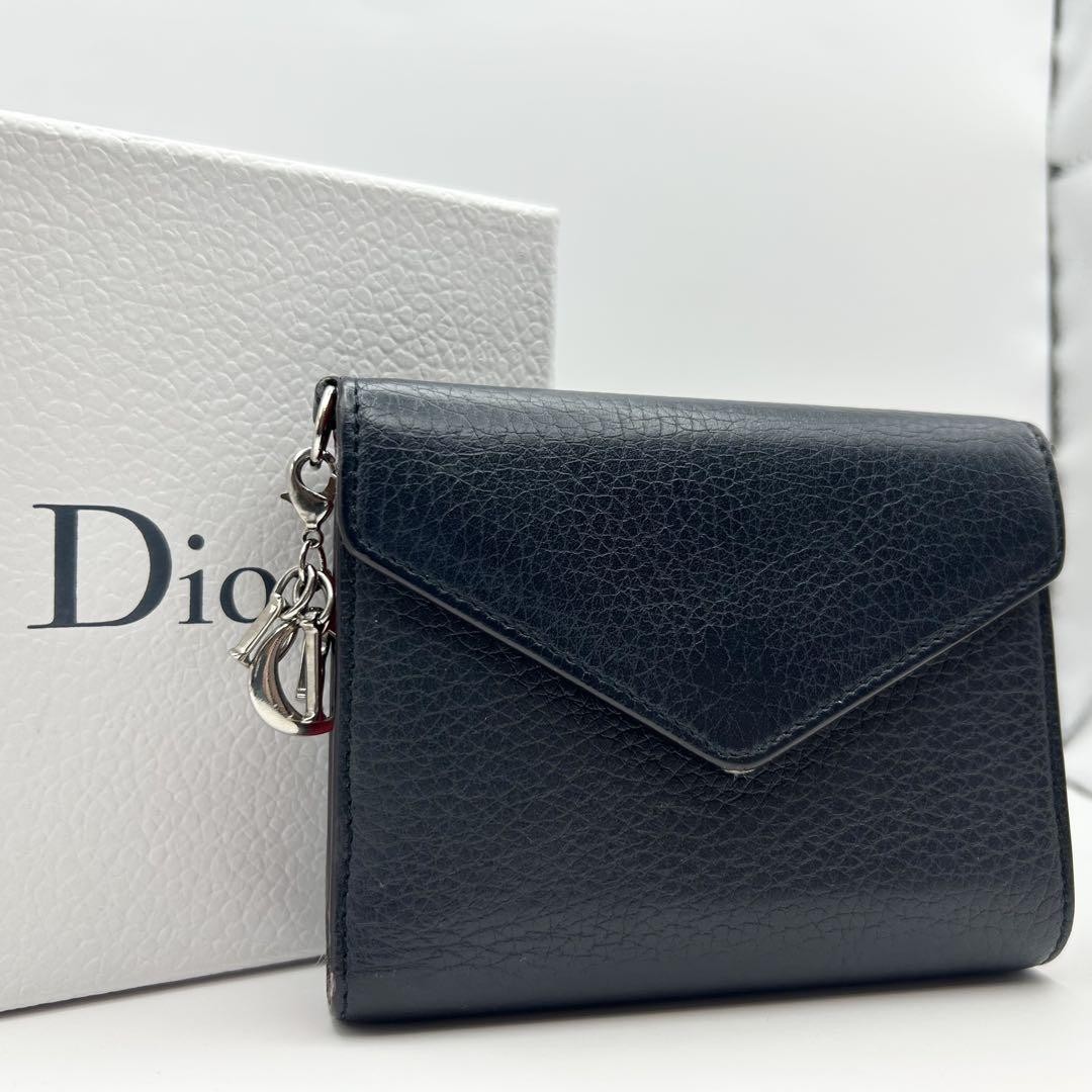Christian Dior Leather Wallet with Logo Charm and Original Box