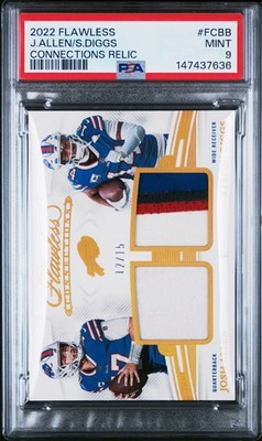 2022 PANINI FLAWLESS CONNECTIONS RELICS JOSH ALLEN/STEFON DIGGS 12/15 PSA 9