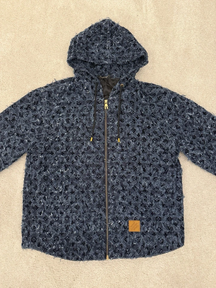 Louis Vuitton 男式绒面牛仔连帽衫拉链 Monogram 靛蓝蓝色 46 码 — 第 2/4 张图片