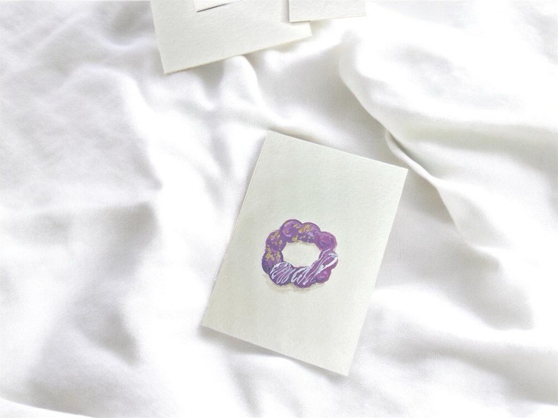 Original ACEO “Ube Dream” Ube Mochi Donut Gouache Geminiarts