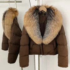 Winter Fox Fur Collar White Duck Down Jacket Women's Short Thickened Warm Coat