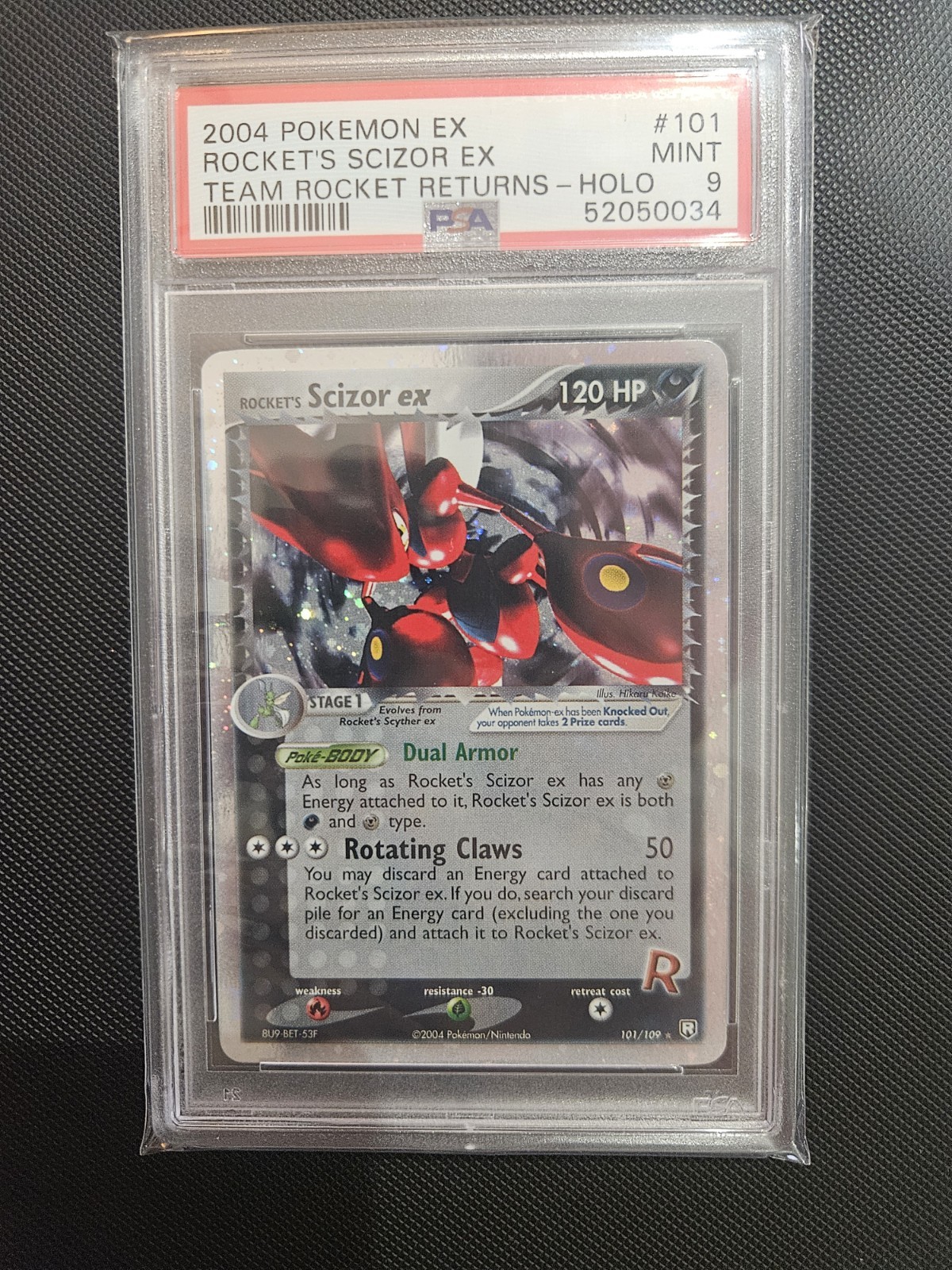 2004 POKEMON EX TEAM ROCKET RETURNS #101 ROCKET'S SCIZOR EX-HOLO PSA 9