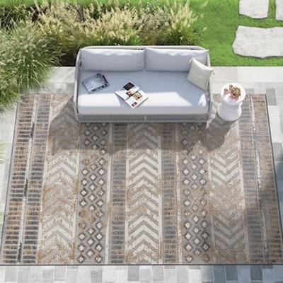 Rugshop Outdoor Carpet Rug Distressed Geometric Indoor/Outdoor Rug Deck Rug 8x10