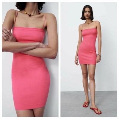 pink ribbed dress zara Zara Pink Ribbed Knit Bodycon Mini Dress S