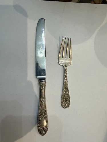 Kirk Stieff RoseSterling Silver Repousse Dinner Knife And Solid Fork No Monogram