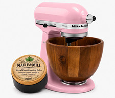 MAPLE & MILL Acacia Wood 5QT Mixer Bowl for KitchenAid Locking Base + Wood Balm