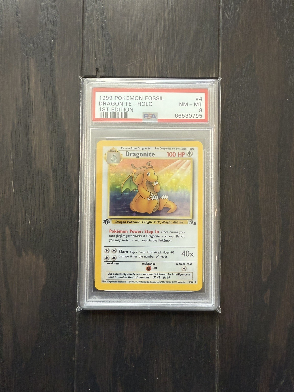 1999 POKEMON FOSSIL 1ST ED #4 DRAGONITE-HOLO PSA 8