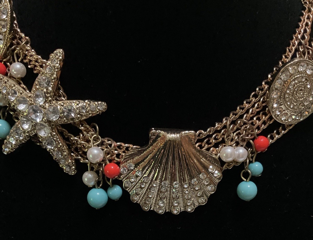 Seashore Theme Statement Necklace Shells Coral Co… - image 2