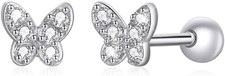 925 Sterling Silver Tiny Butterfly Heart Star Earrings with Screw Back Cubic Zir