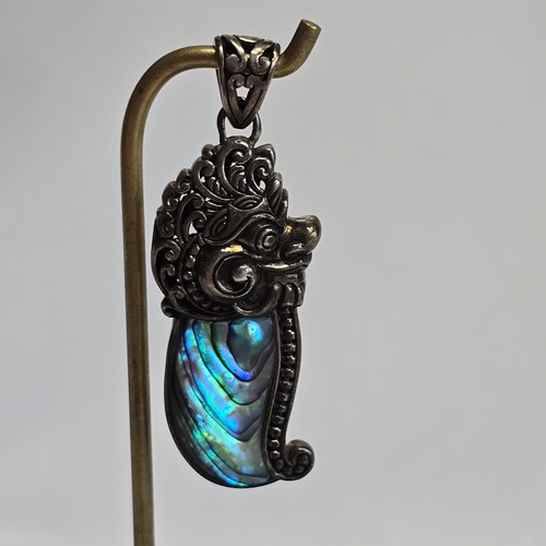 Sterling Silver Pendant 8.26g Fine Jewelry Dragon Abalone *READ*