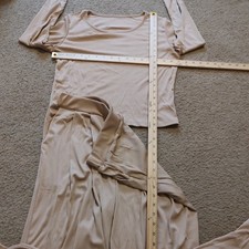 Ribbed Knit Lounge Set Tan Long Sleeve Top Wide Leg Pants Casual Athleisure L