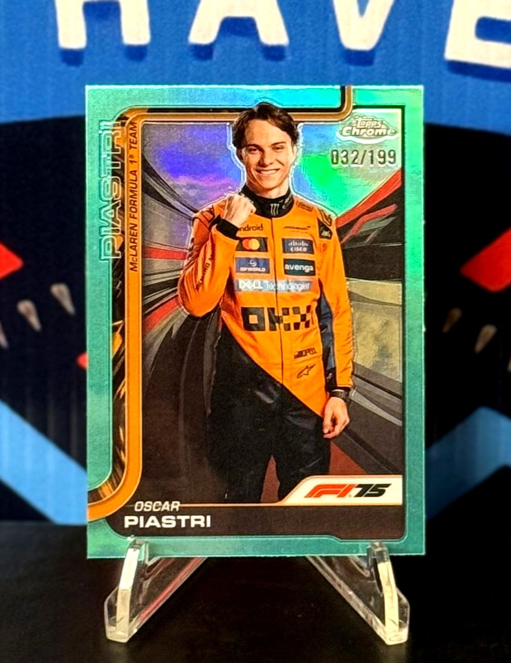 2025 Topps Chrome Formula 1, Oscar Piastri #6 SP/199 Aqua Refractor - McLaren