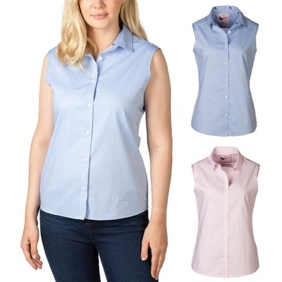 Ladies Oxford Cotton Shirt Button Down Top Womens Plain Shirts Sleeveless Rydale