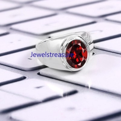 Natural Garnet Gemstone with 925 Sterling Silver Ring For Men's  #295